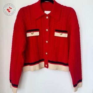 Sandro Idriss Cropped Wool Cardigan in Red